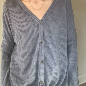 Lounge Waffle Knit Tie Front Tie Top Size Large